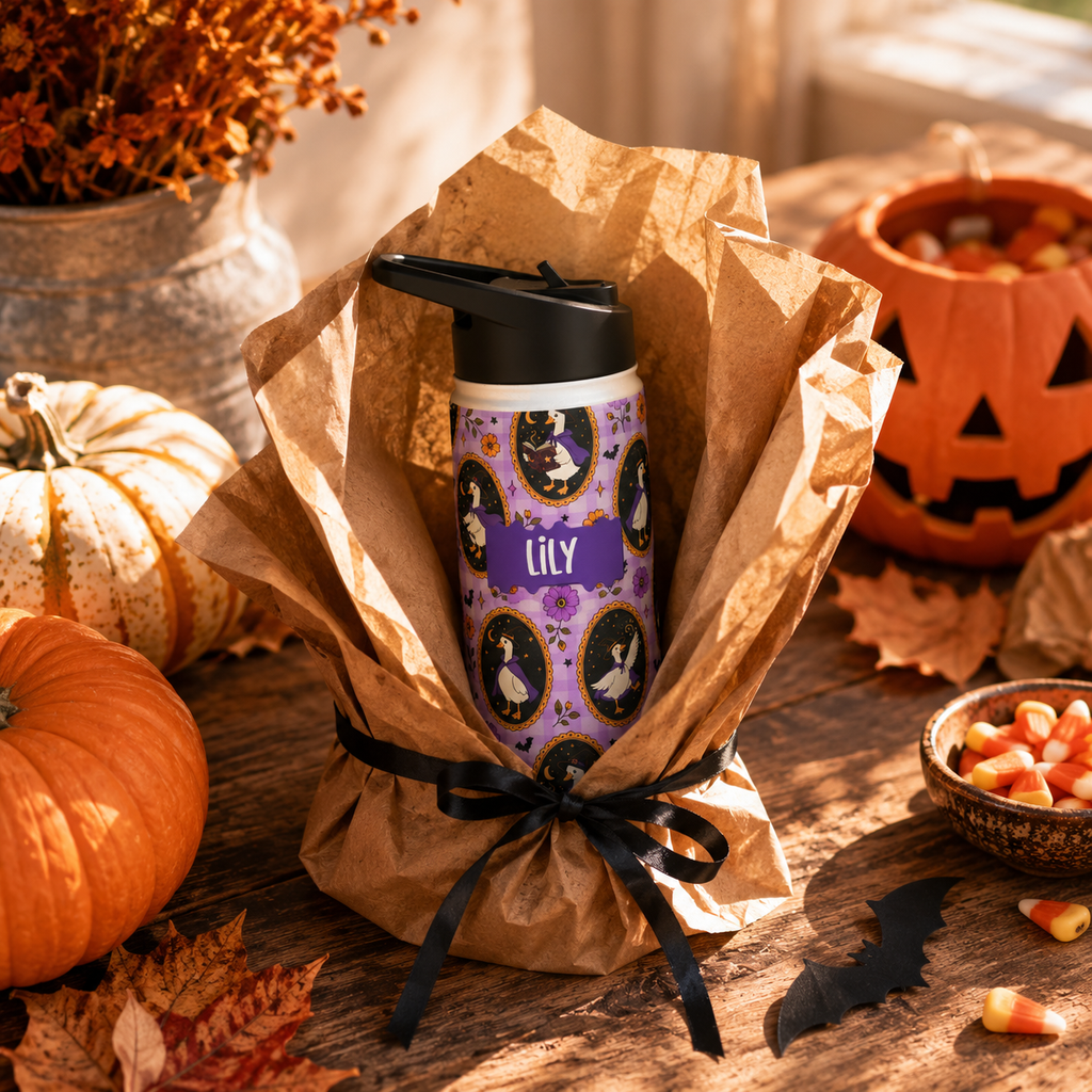 Personalized Water Bottle - Halloween Witchy Goose Custom Name