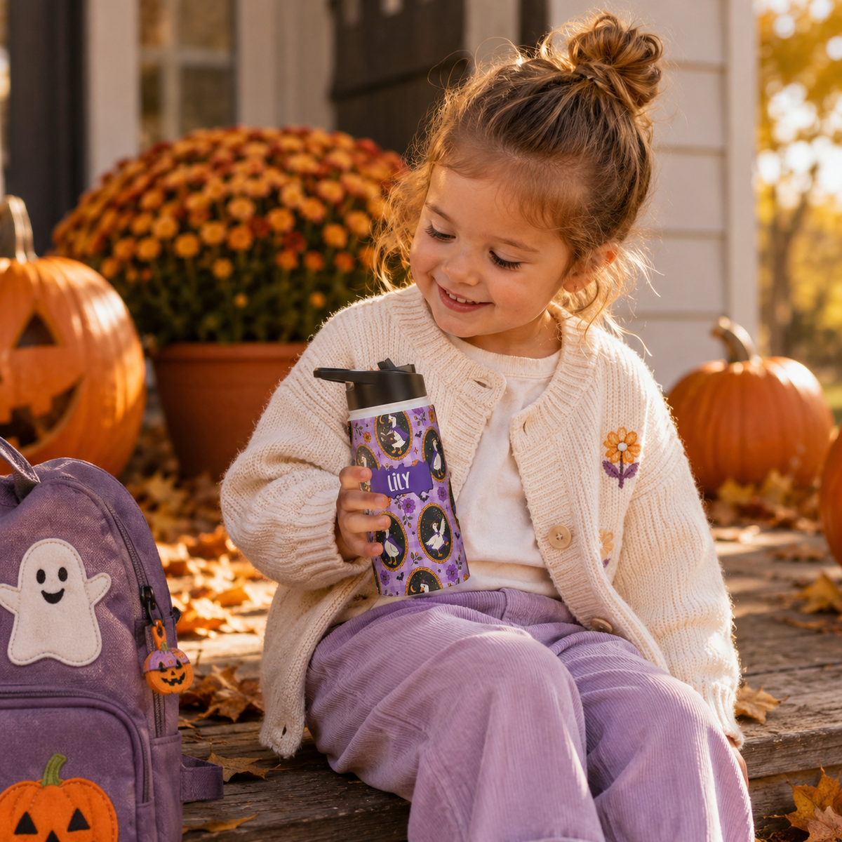 Personalized Water Bottle - Halloween Witchy Goose Custom Name