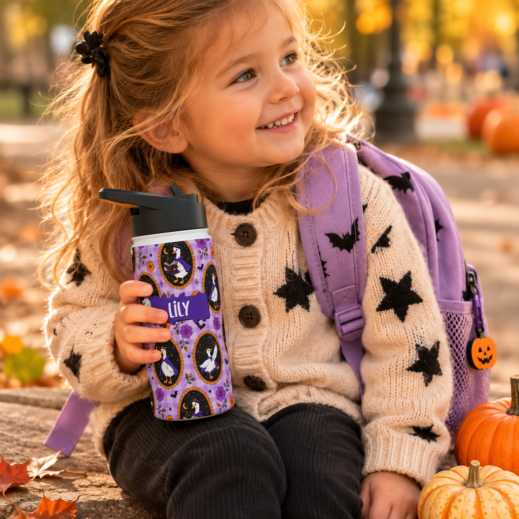 Personalized Water Bottle - Halloween Witchy Goose Custom Name