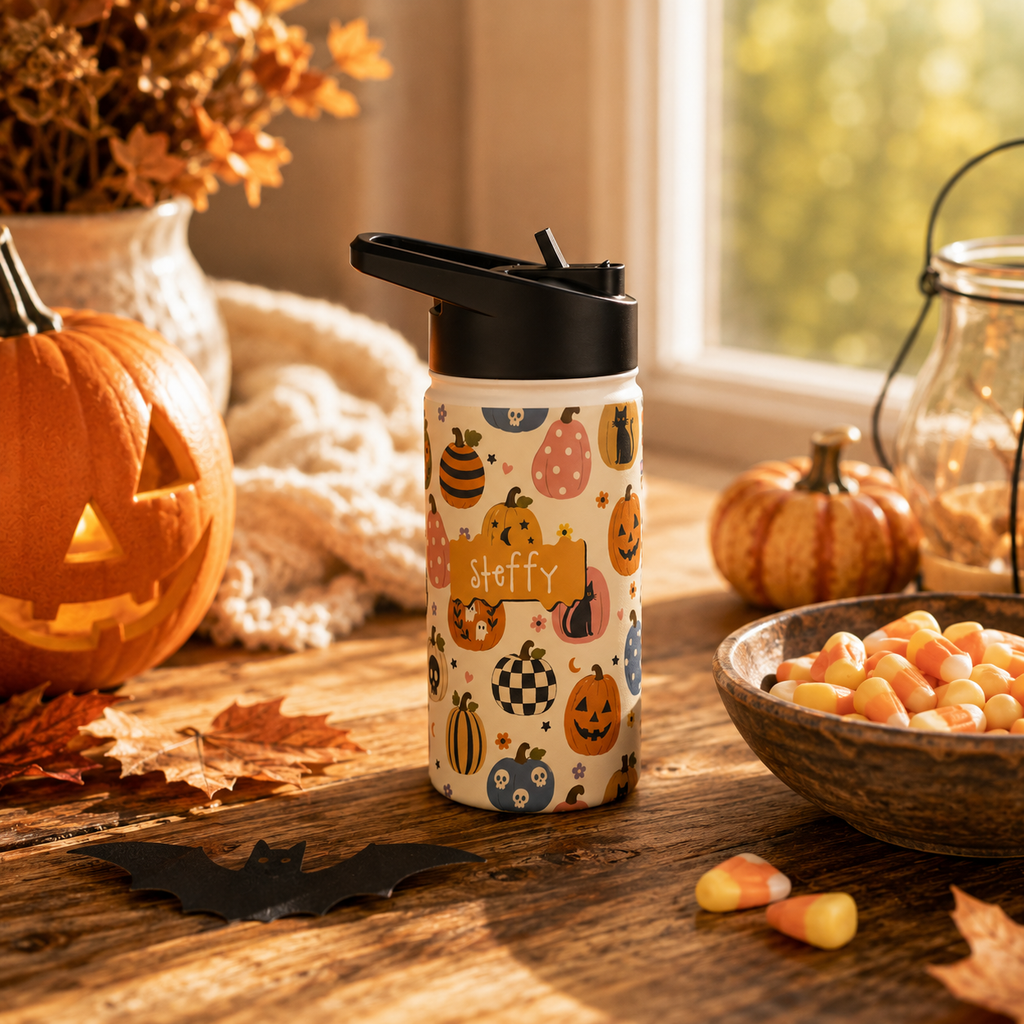 Personalized Water Bottle - Halloween Pumpkin Patch Custom Name
