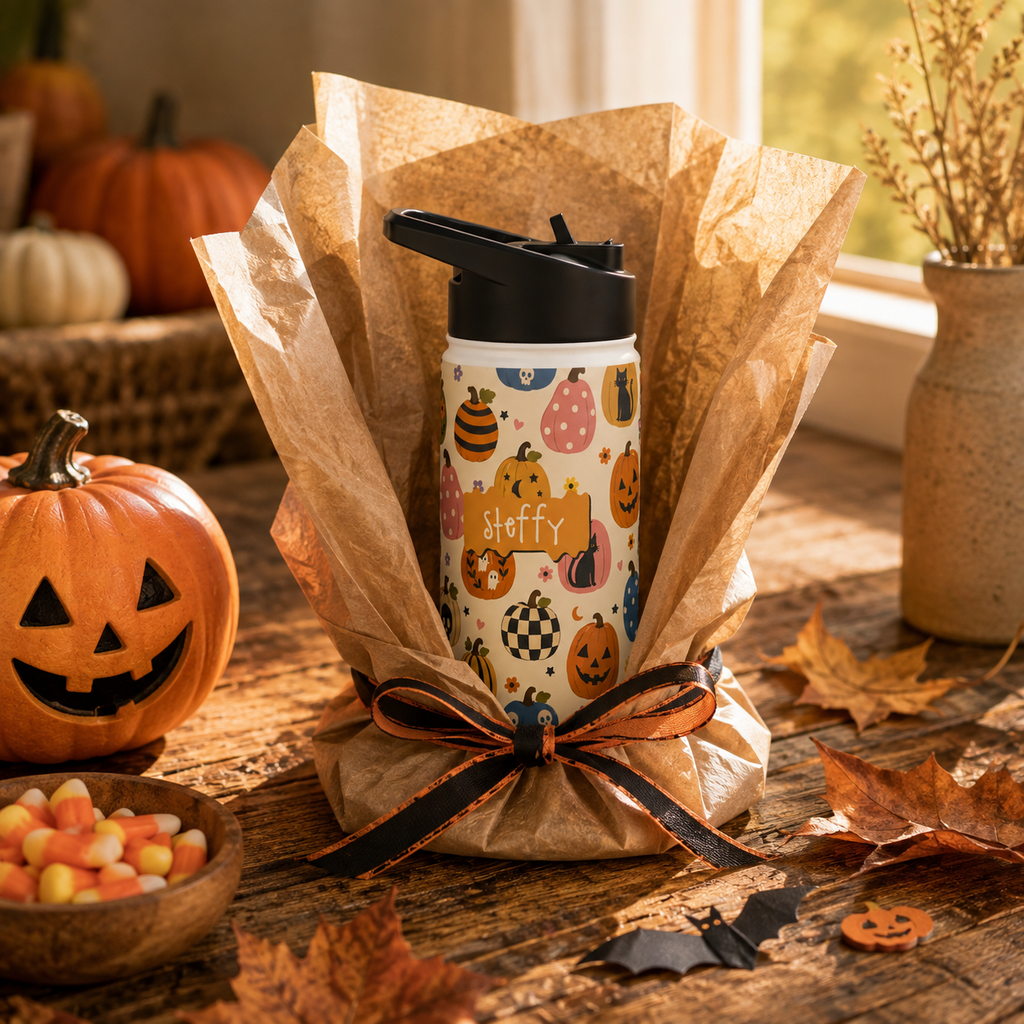 Personalized Water Bottle - Halloween Pumpkin Patch Custom Name