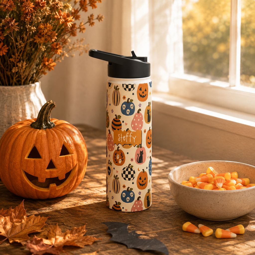 Personalized Water Bottle - Halloween Pumpkin Patch Custom Name