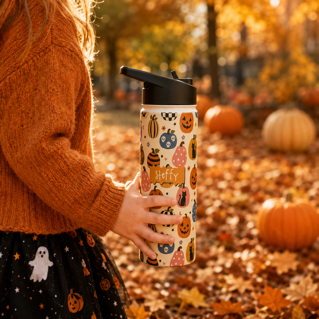 Personalized Water Bottle - Halloween Pumpkin Patch Custom Name