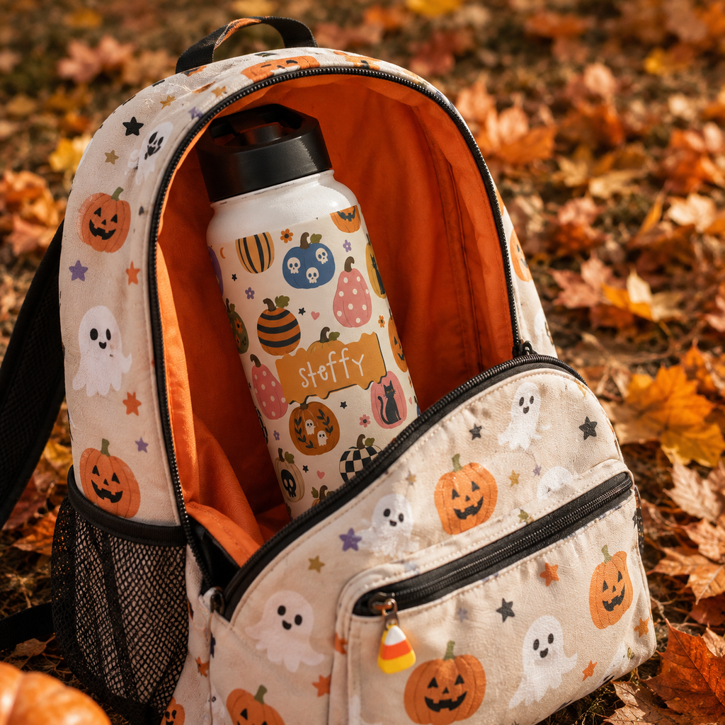 Personalized Water Bottle - Halloween Pumpkin Patch Custom Name