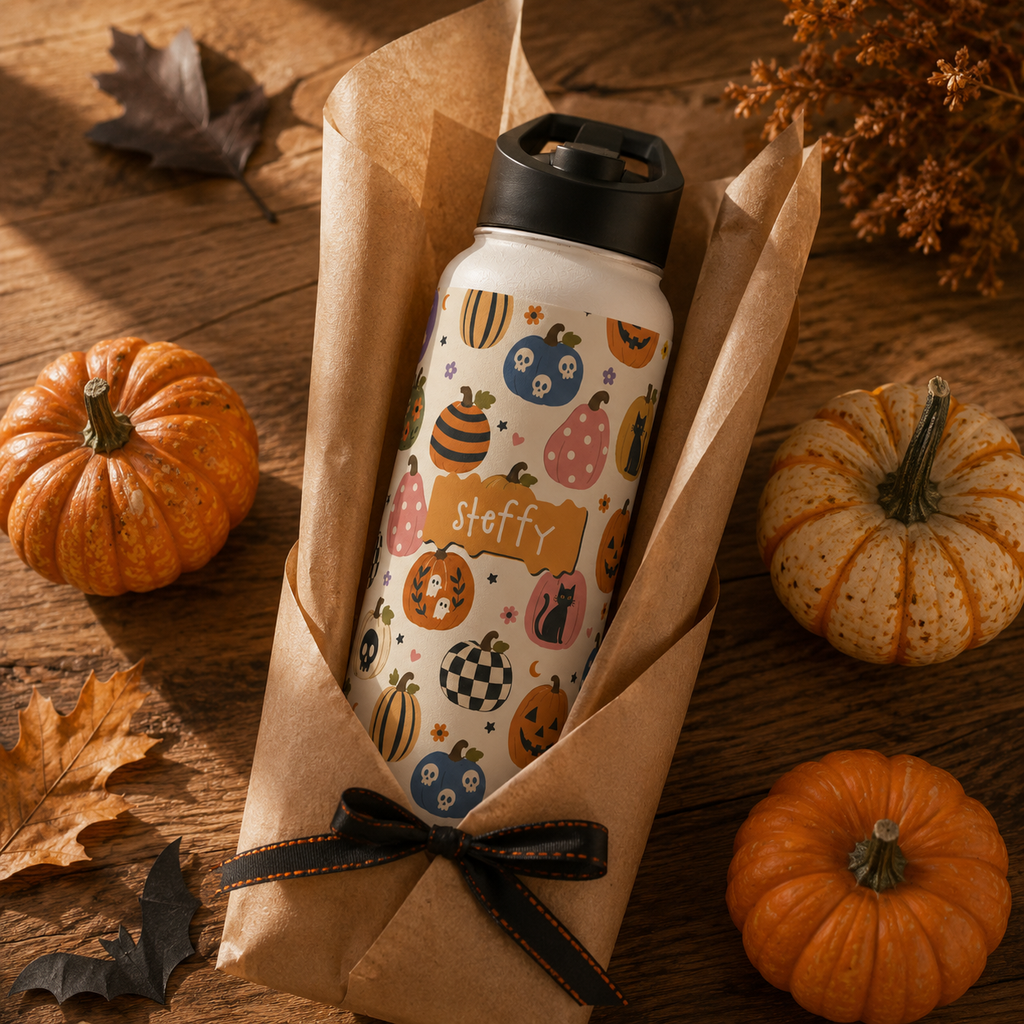 Personalized Water Bottle - Halloween Pumpkin Patch Custom Name
