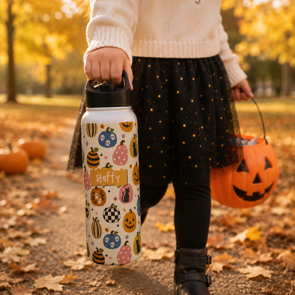 Personalized Water Bottle - Halloween Pumpkin Patch Custom Name
