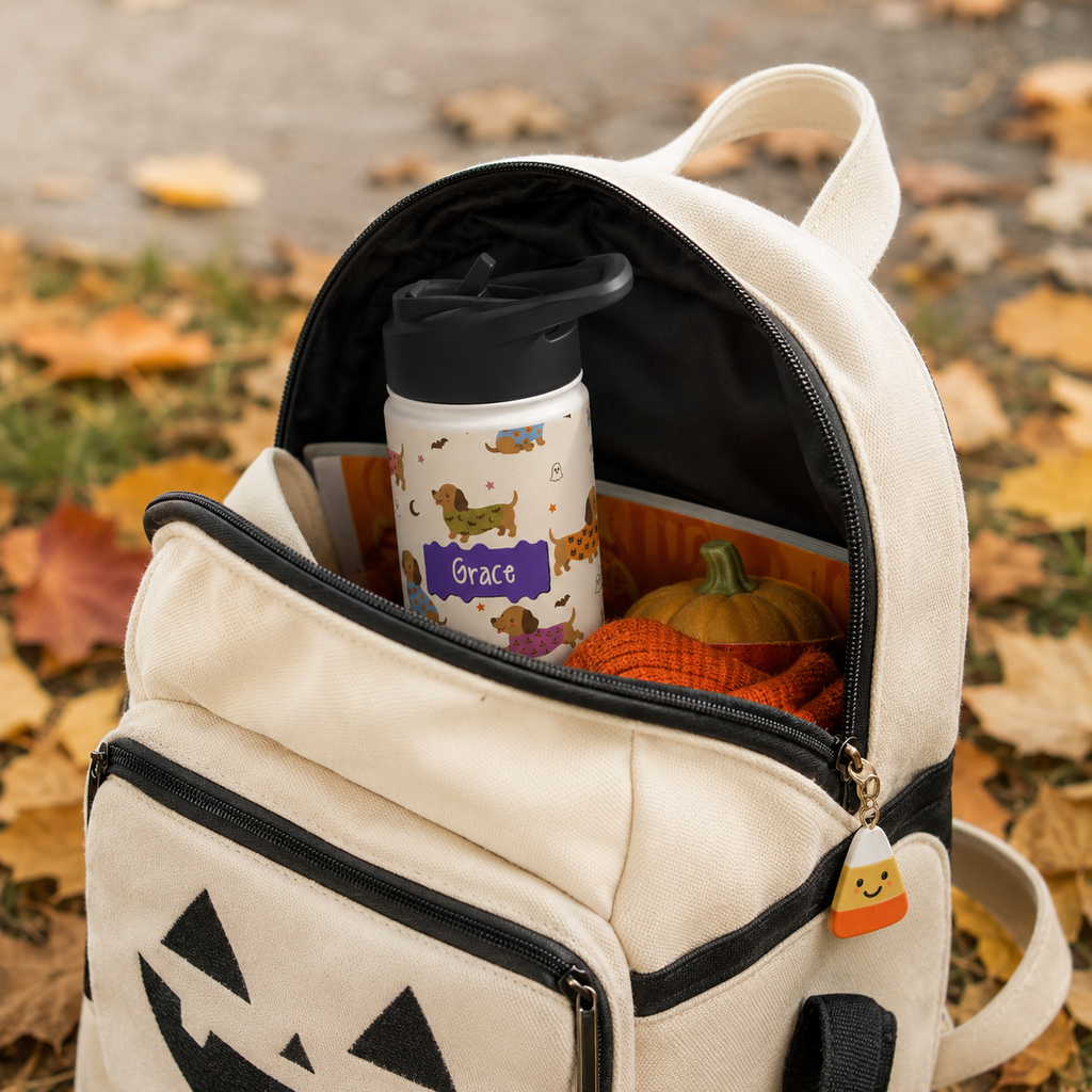Personalized Water Bottle - Halloween Dachshund Custom Name