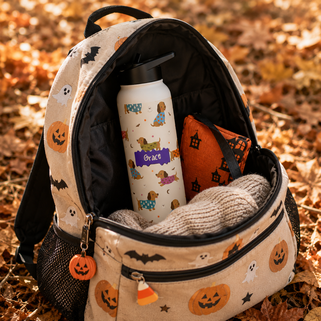 Personalized Water Bottle - Halloween Dachshund Custom Name