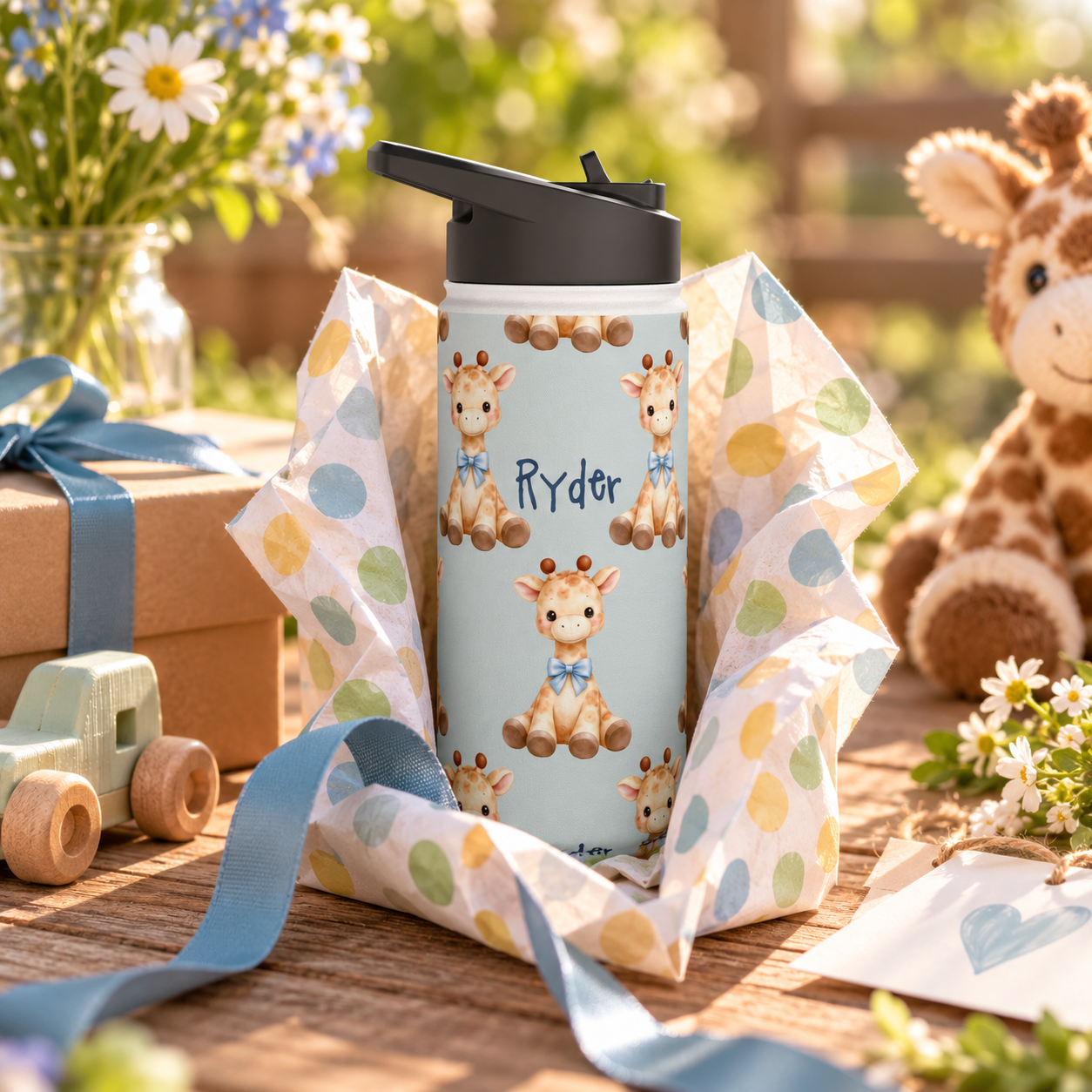 Personalized Water Bottle - Baby Giraffe Custom Name