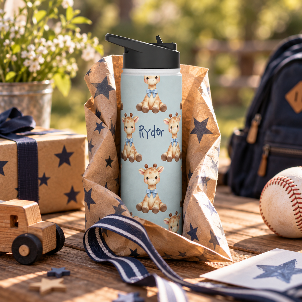 Personalized Water Bottle - Baby Giraffe Custom Name
