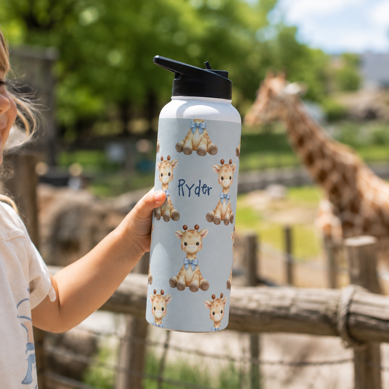 Personalized Water Bottle - Baby Giraffe Custom Name