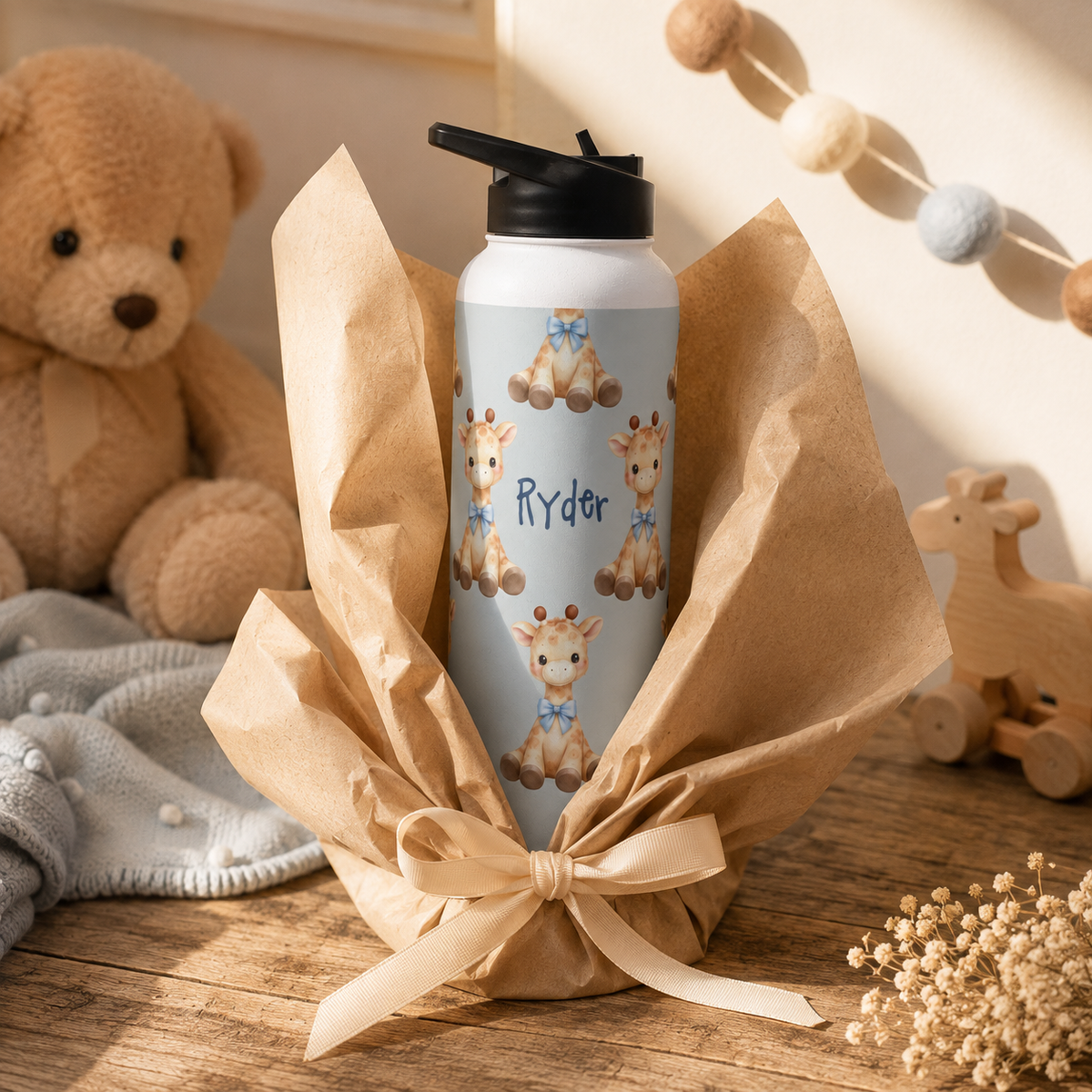 Personalized Water Bottle - Baby Giraffe Custom Name