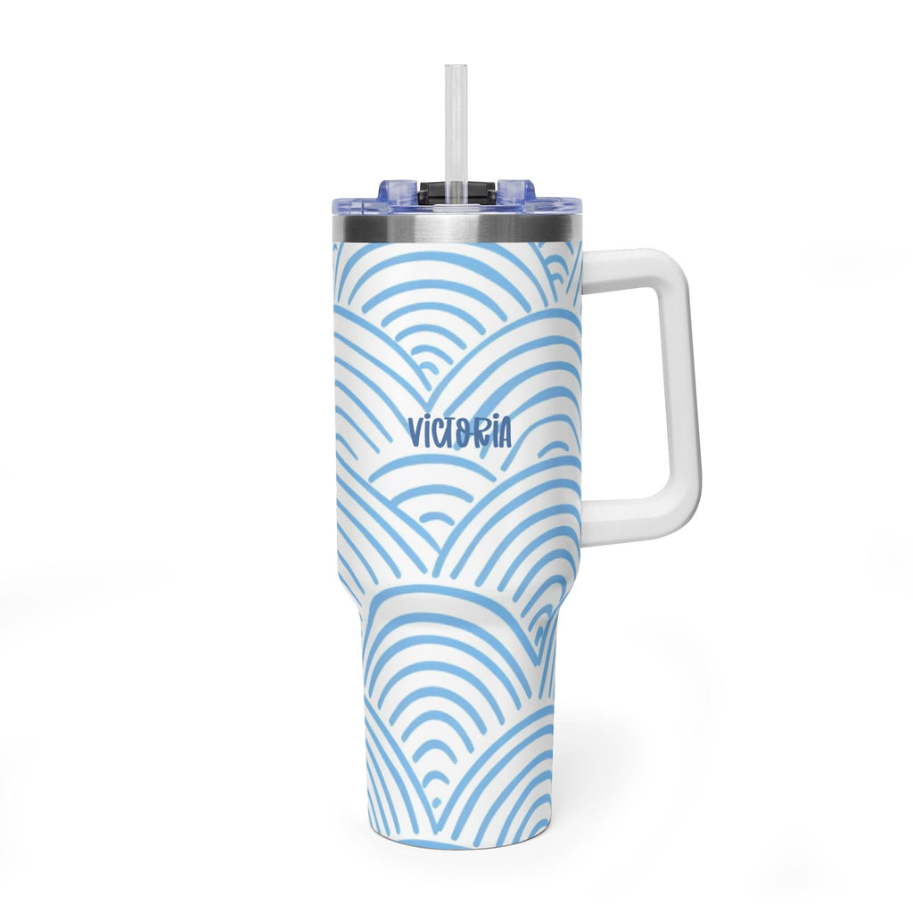 Personalized 40oz Tumbler with Handle - Blue Rainbow Arch Custom Name