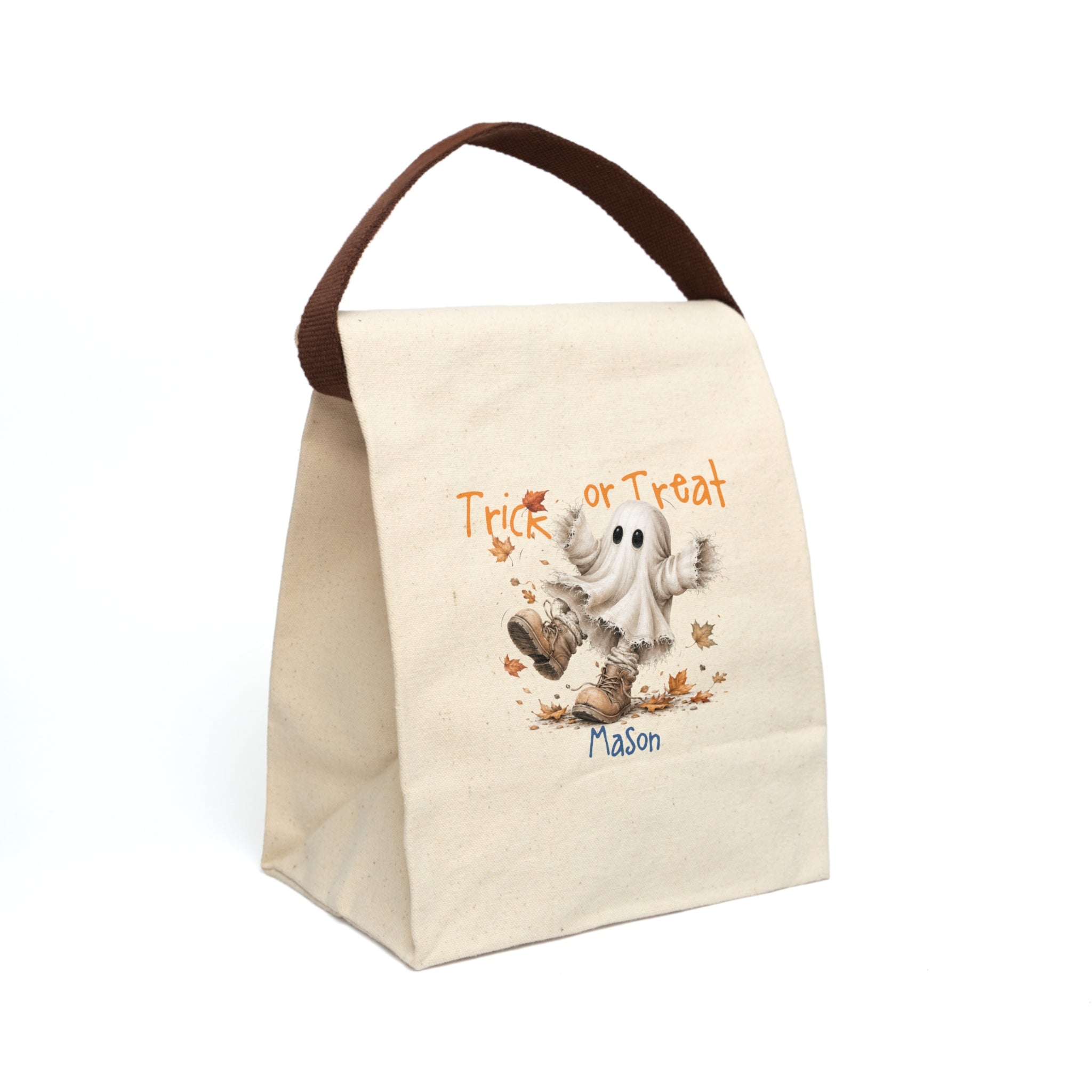 Personalized Trick or Treat Ghost in Boots Canvas Lunch Bag