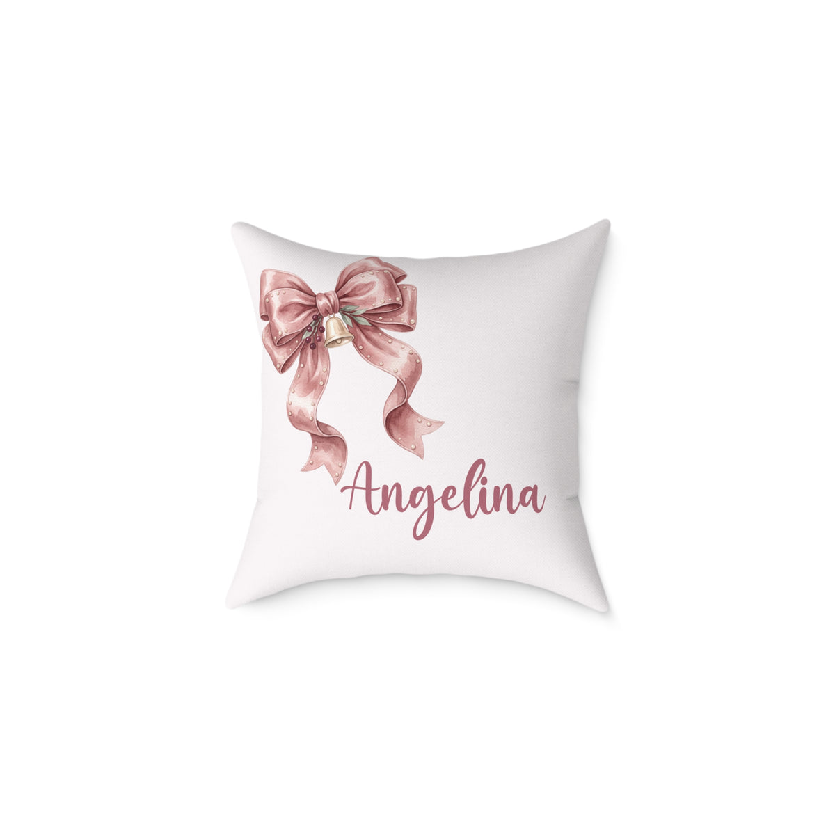 Personalized pink ribbon bow name pillow, product photo