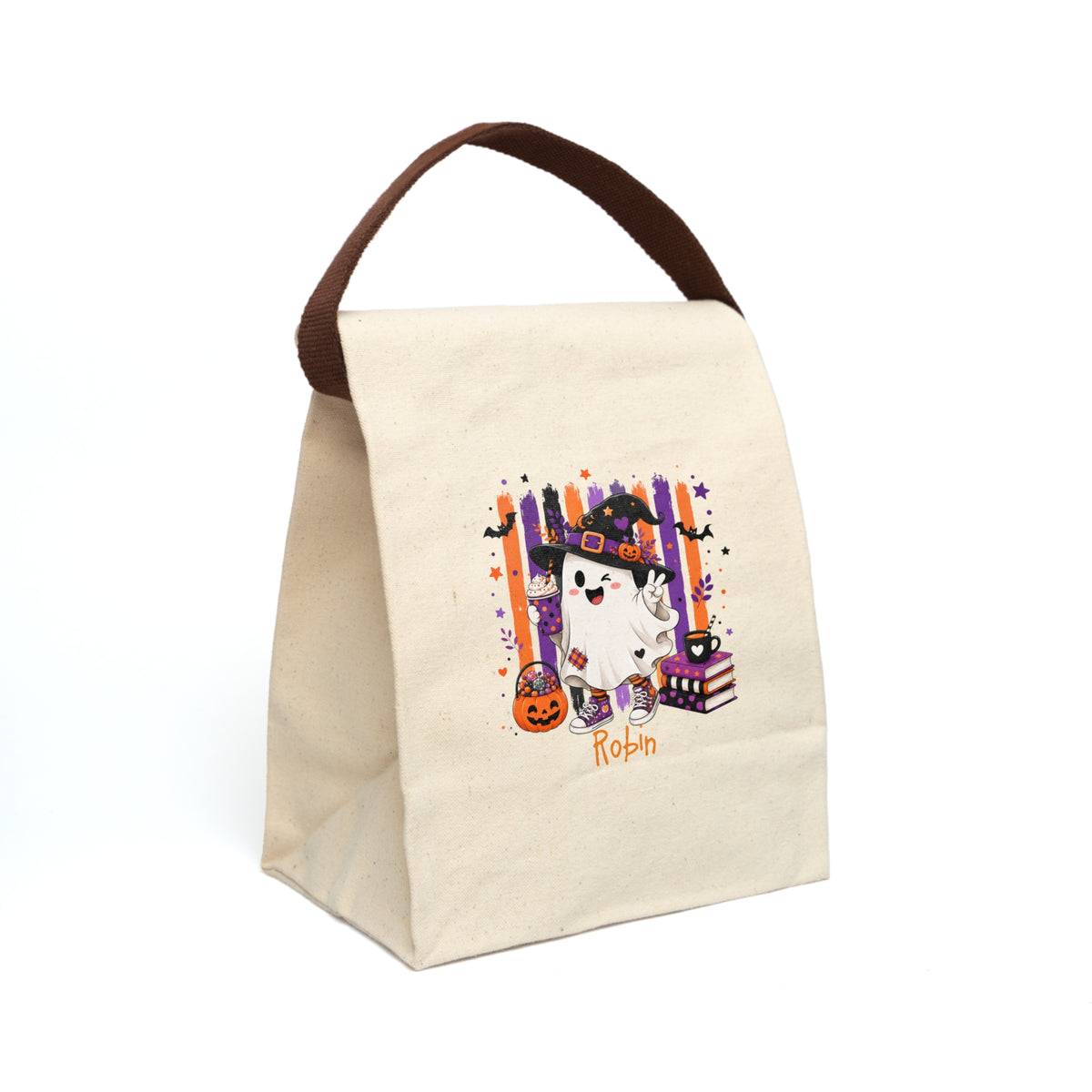 Personalized Halloween Witch Ghost Canvas Lunch Bag