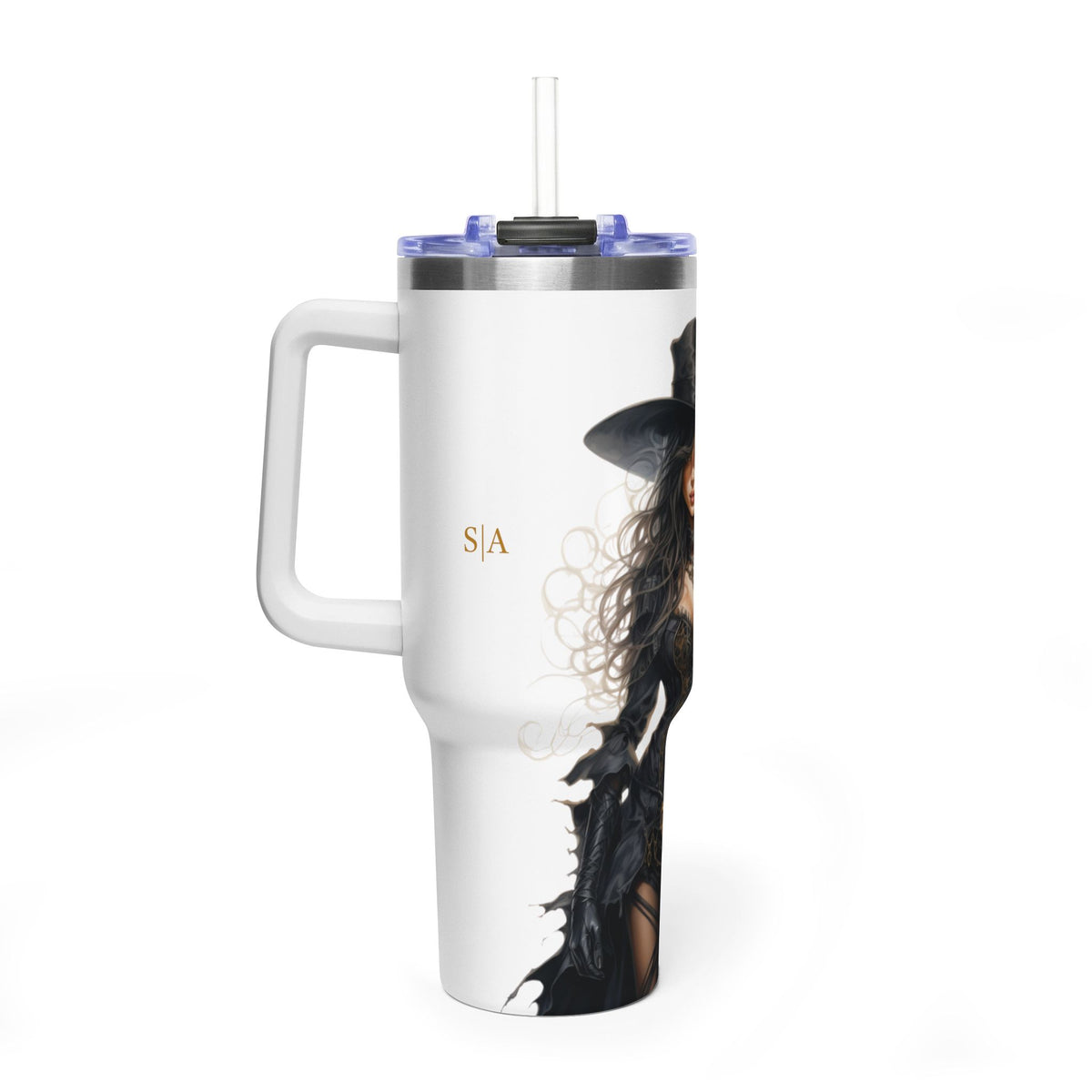 Personalized 40oz Tumbler with Handle - Fantasy Witch Custom Initials