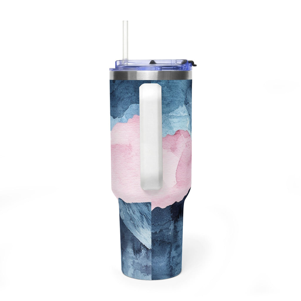 Personalized 40oz Tumbler with Handle - Blue Pink Abstract Custom Initials