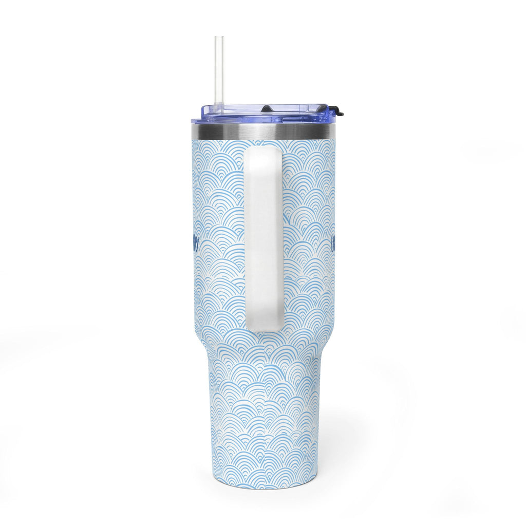 Personalized 40oz Tumbler with Handle - Blue Scallop Wave Custom Name