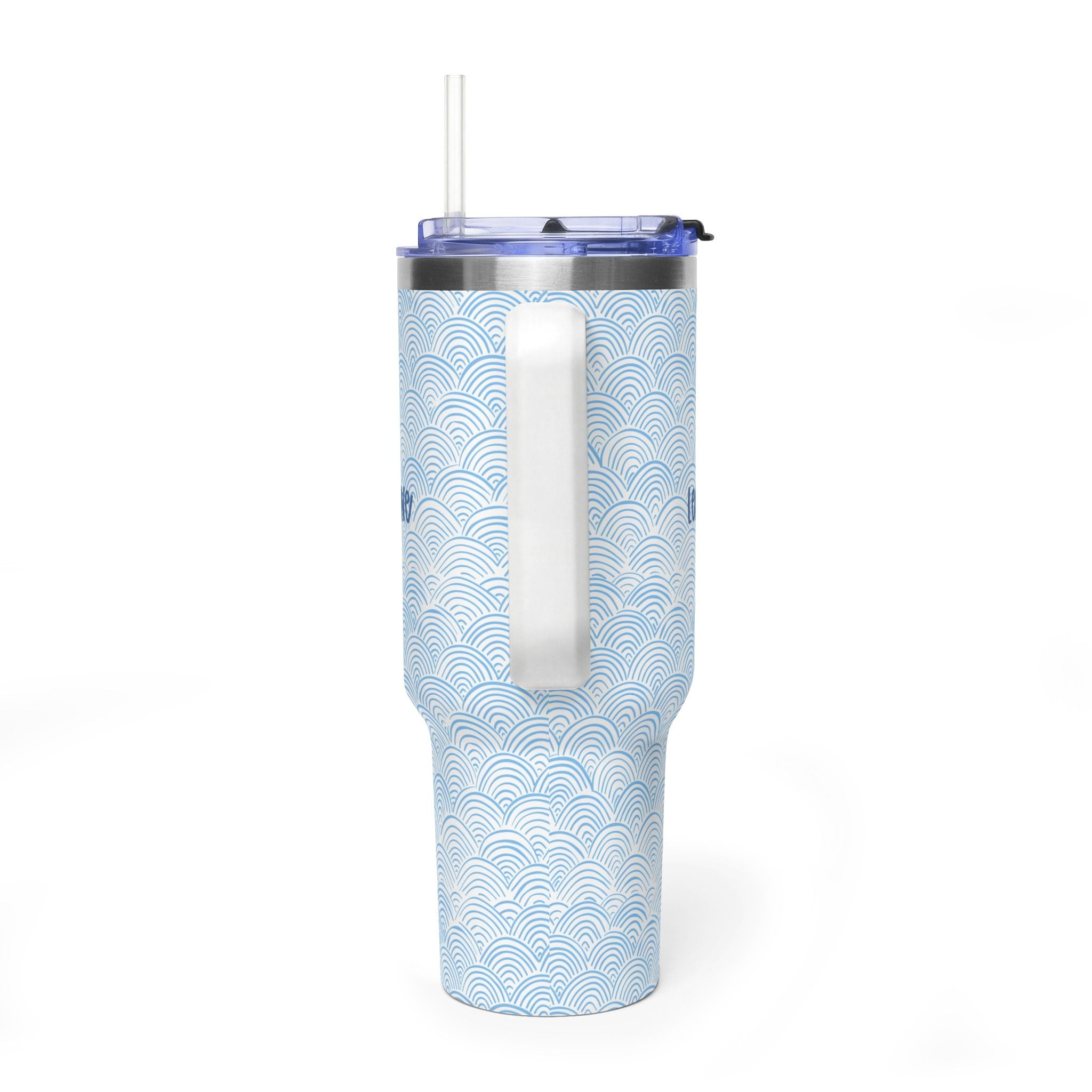 Personalized 40oz Tumbler with Handle - Blue Scallop Wave Custom Name