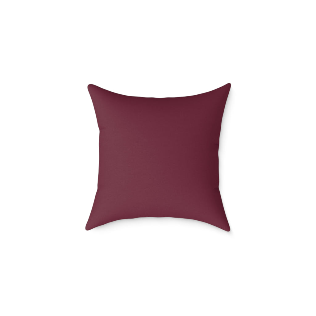 Back of the pink gift tree name pillow, solid burgundy
