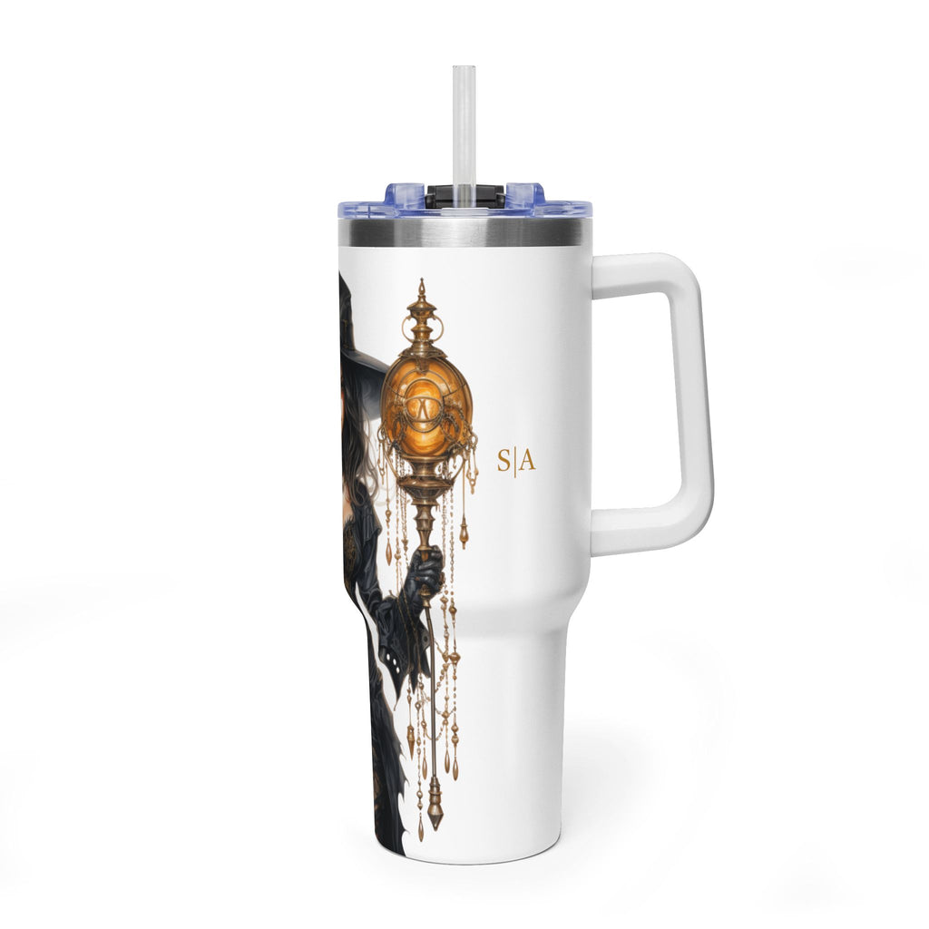 Personalized 40oz Tumbler with Handle - Fantasy Witch Custom Initials