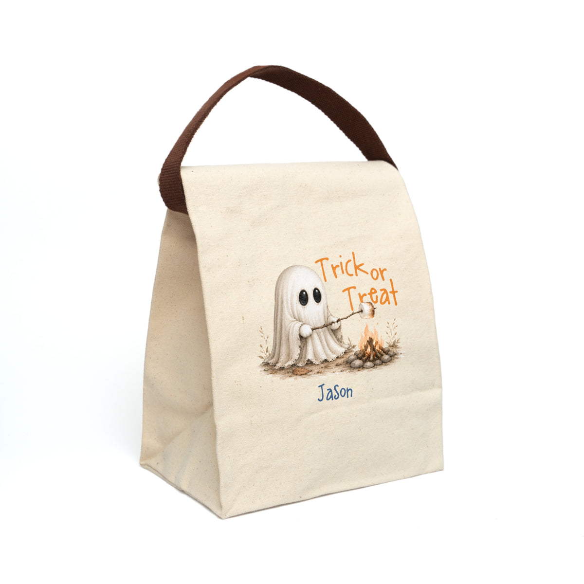 Personalized Trick or Treat Ghost Campfire Canvas Lunch Bag