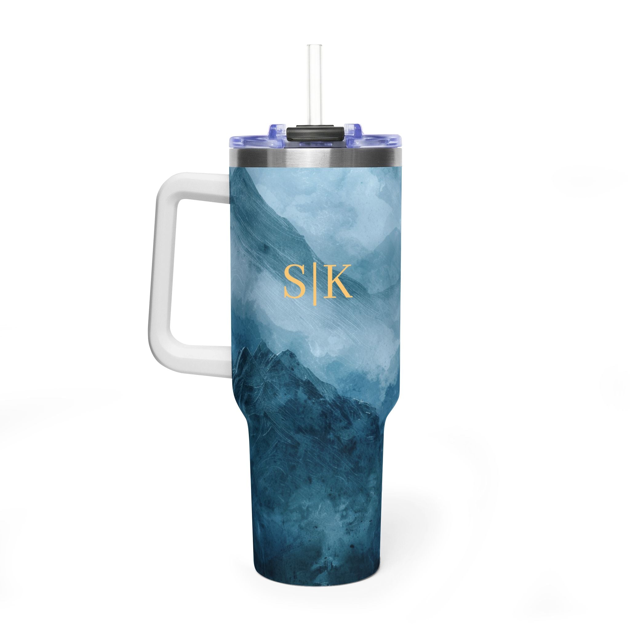 Personalized 40oz Tumbler with Handle - Blue Mountain Custom Initials
