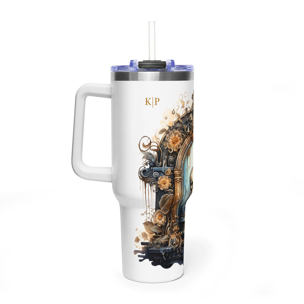 Personalized 40oz Tumbler with Handle - Gothic Skull Portal Custom Initials