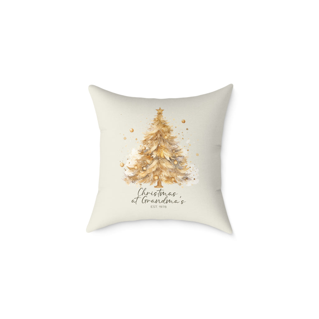 Personalized Christmas at Grandma's gold tree pillow, product photo