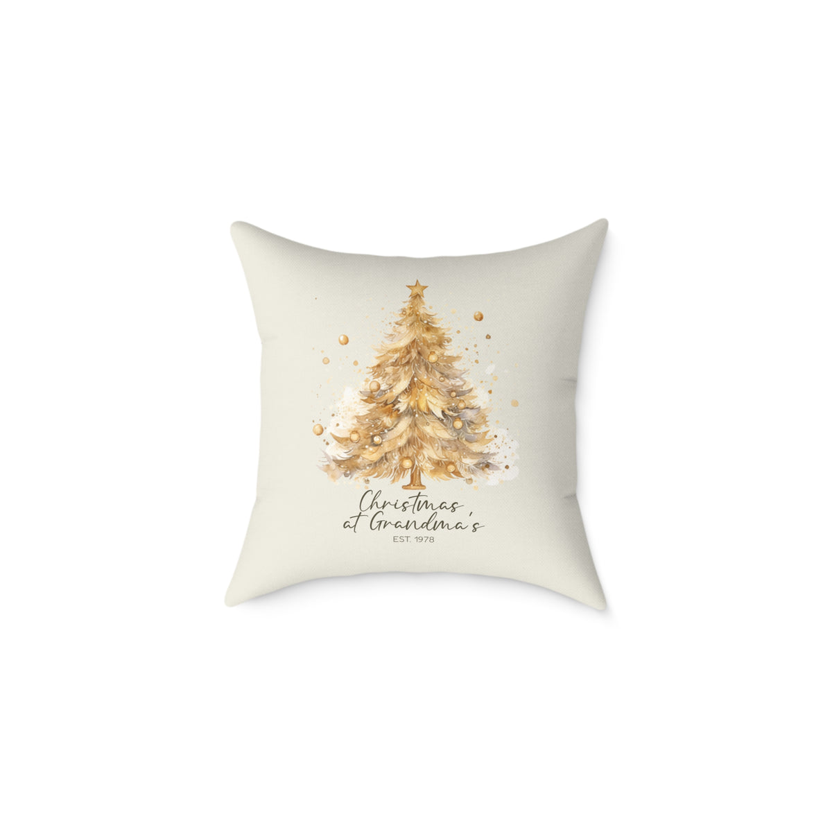 Personalized Christmas at Grandma's gold tree pillow, product photo