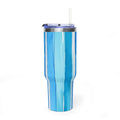 Personalized 40oz tumbler with blue vertical stripe watercolor design, custom initials