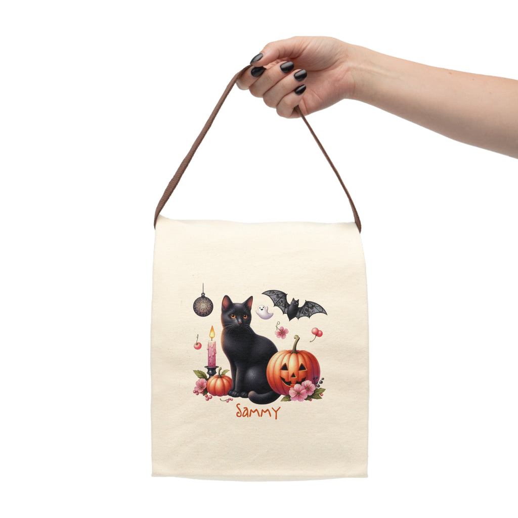 Personalized Black Cat Halloween Canvas Lunch Bag