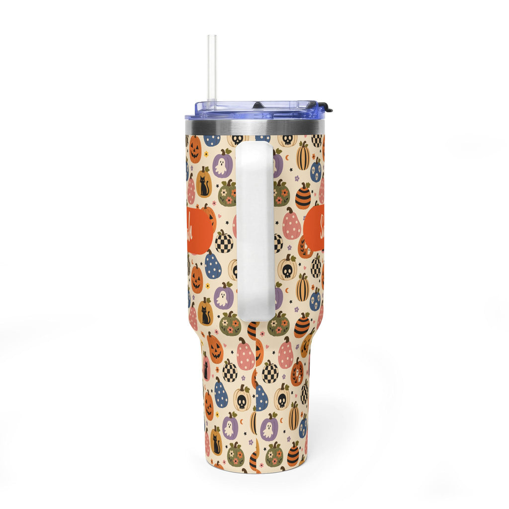 Personalized 40oz Tumbler with Handle - Halloween Pumpkin Custom Name