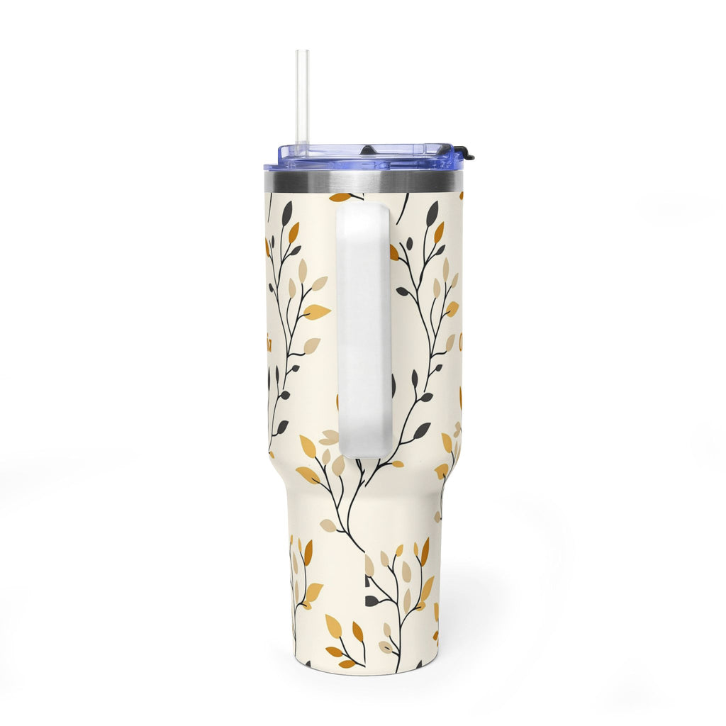 Personalized 40oz Tumbler with Handle - Autumn Leaf Branch Custom Name