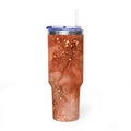 Personalized 40oz tumbler with rust marble design and gold flecks, custom initials