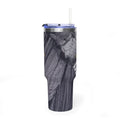 Personalized 40oz tumbler with charcoal abstract wave design, custom initials
