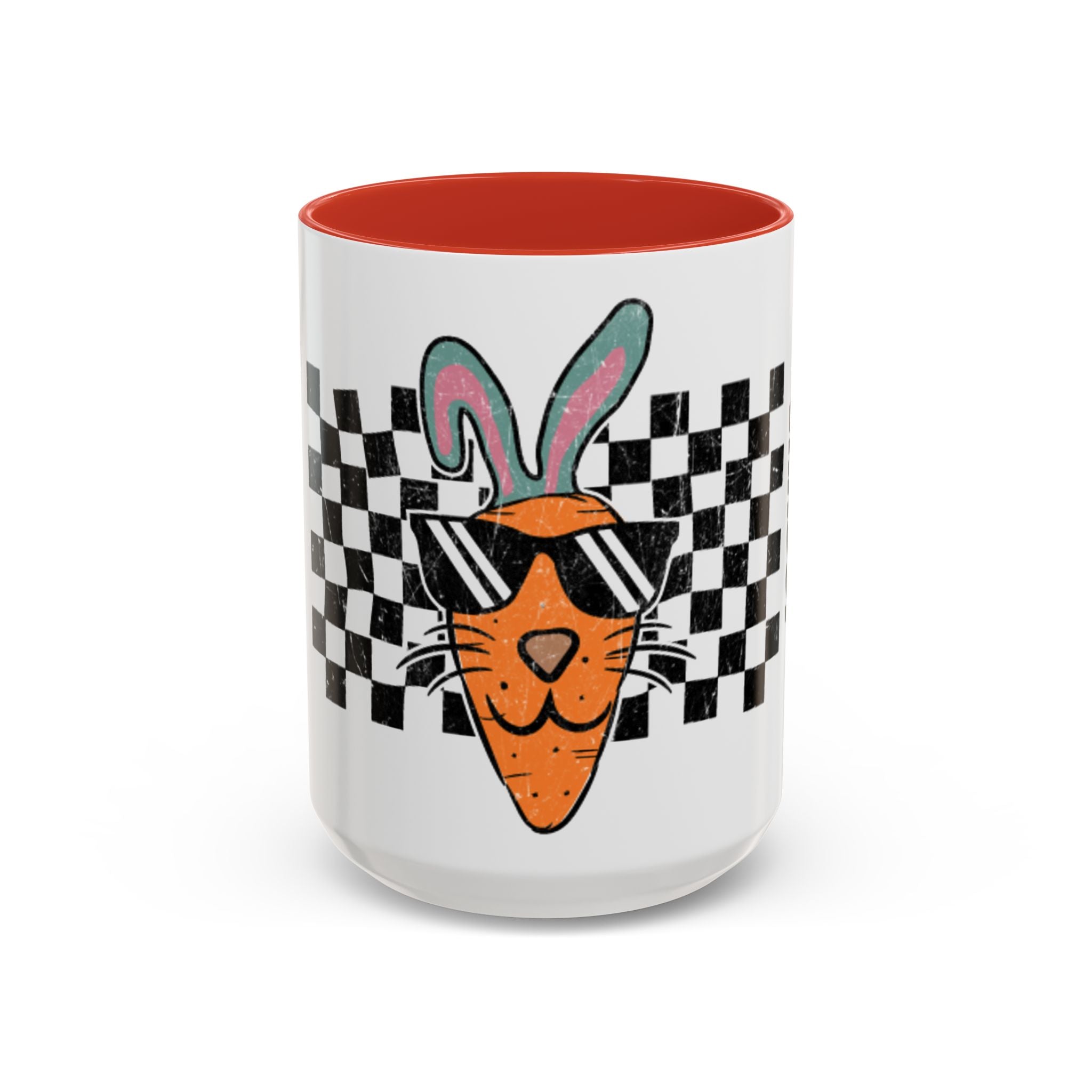 Personalized Cool Carrot Bunny Mug - Retro Checkerboard Custom Name