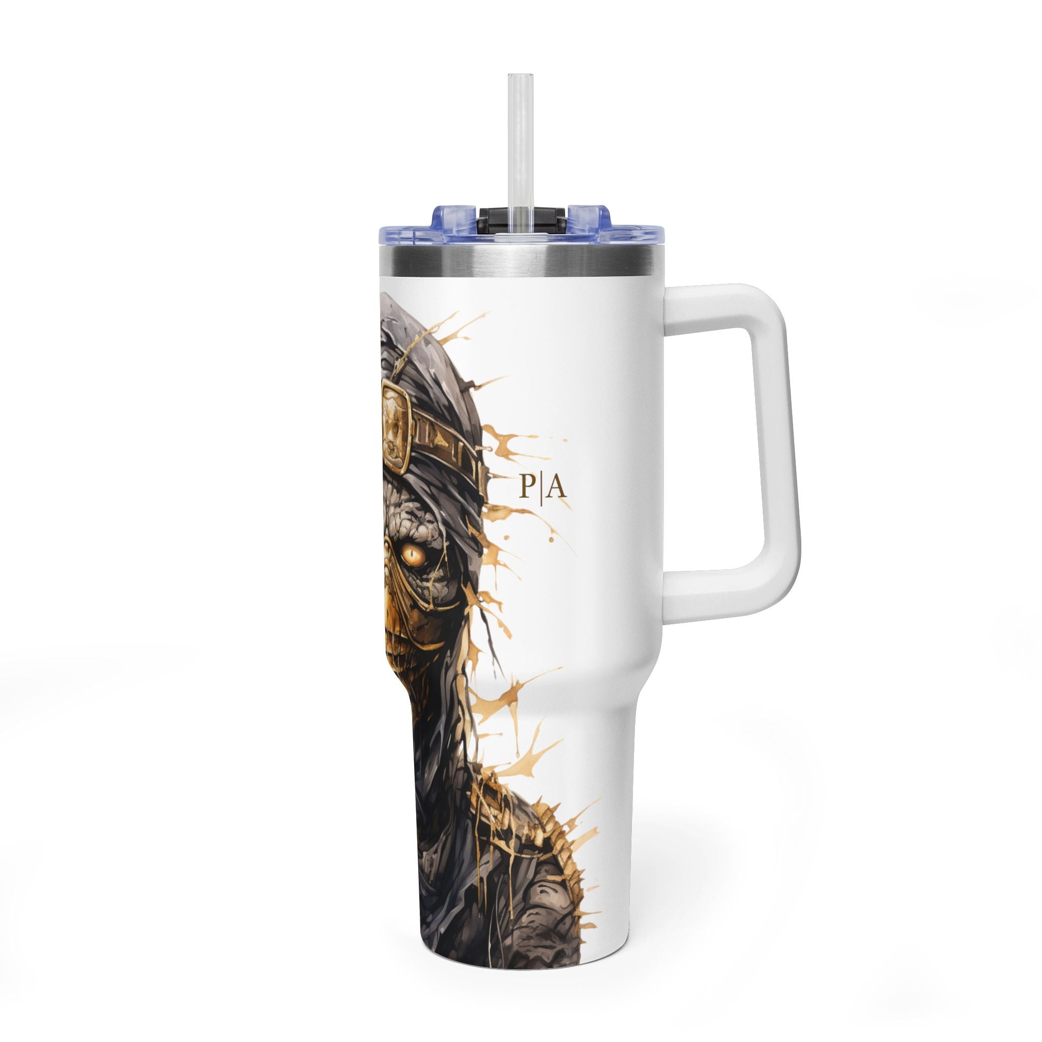 Personalized 40oz Tumbler with Handle - Masked Warrior Custom Initials