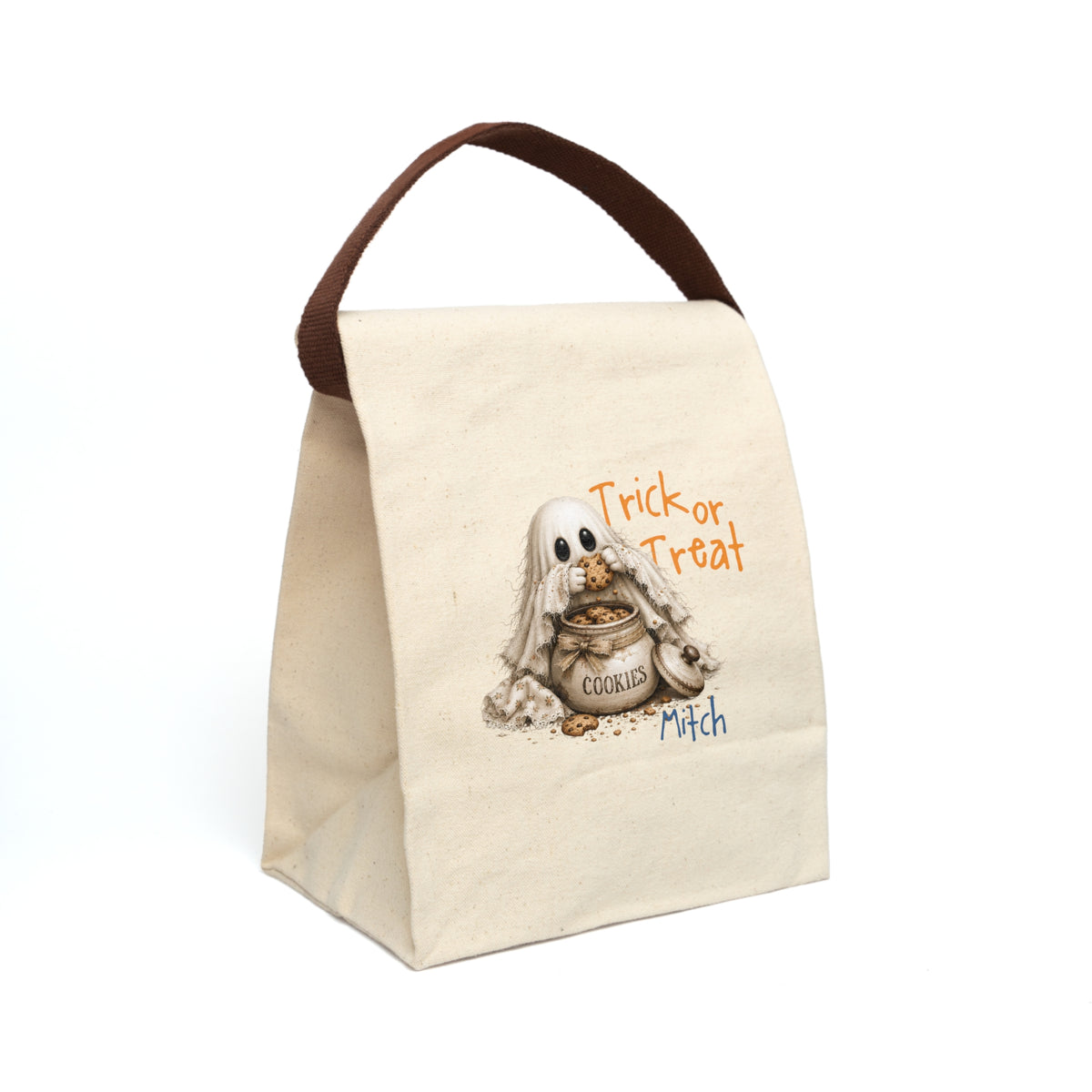 Personalized Trick or Treat Ghost Cookie Jar Canvas Lunch Bag