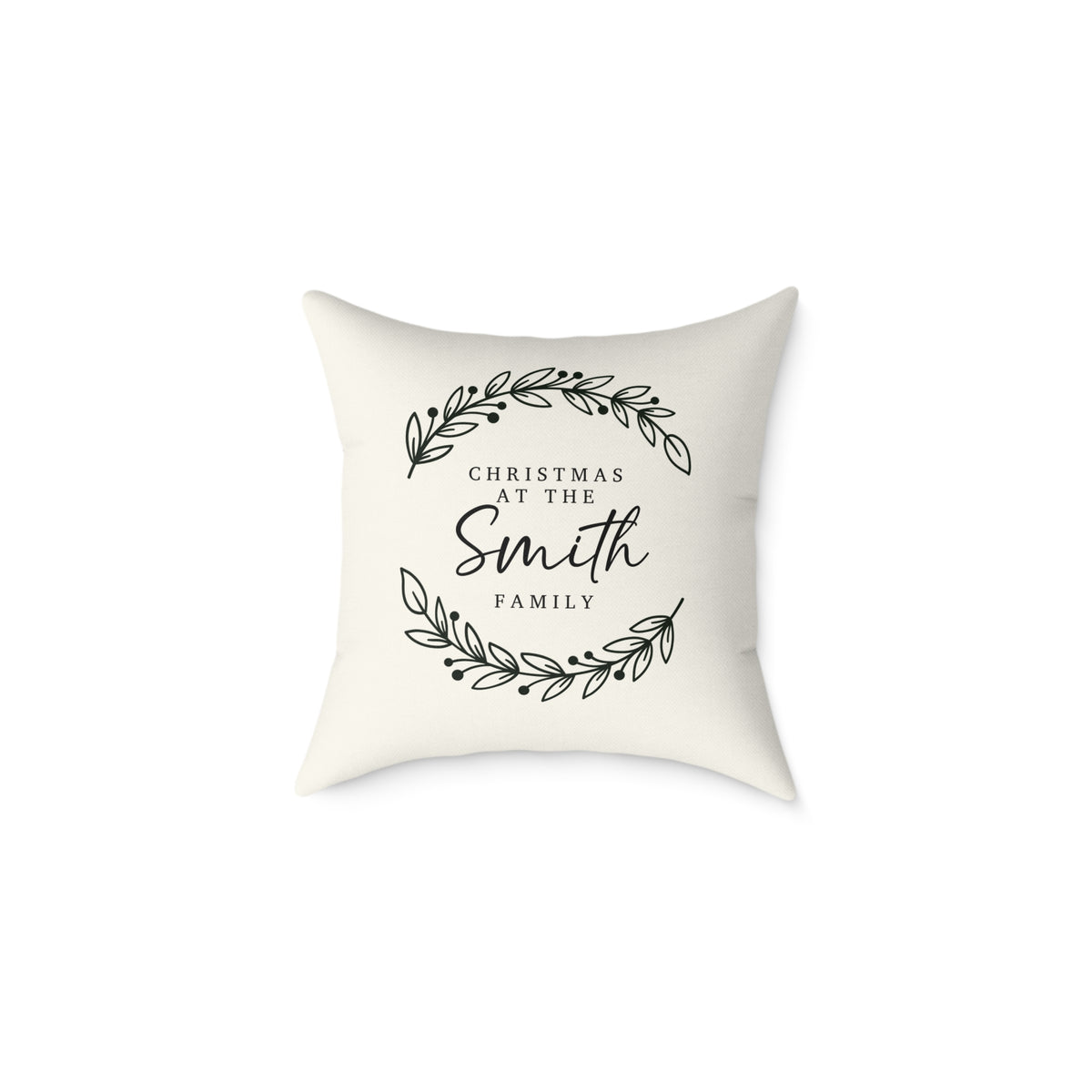 Personalized laurel branches family name Christmas pillow, product photo