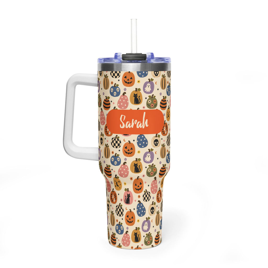 Personalized 40oz Tumbler with Handle - Halloween Pumpkin Custom Name