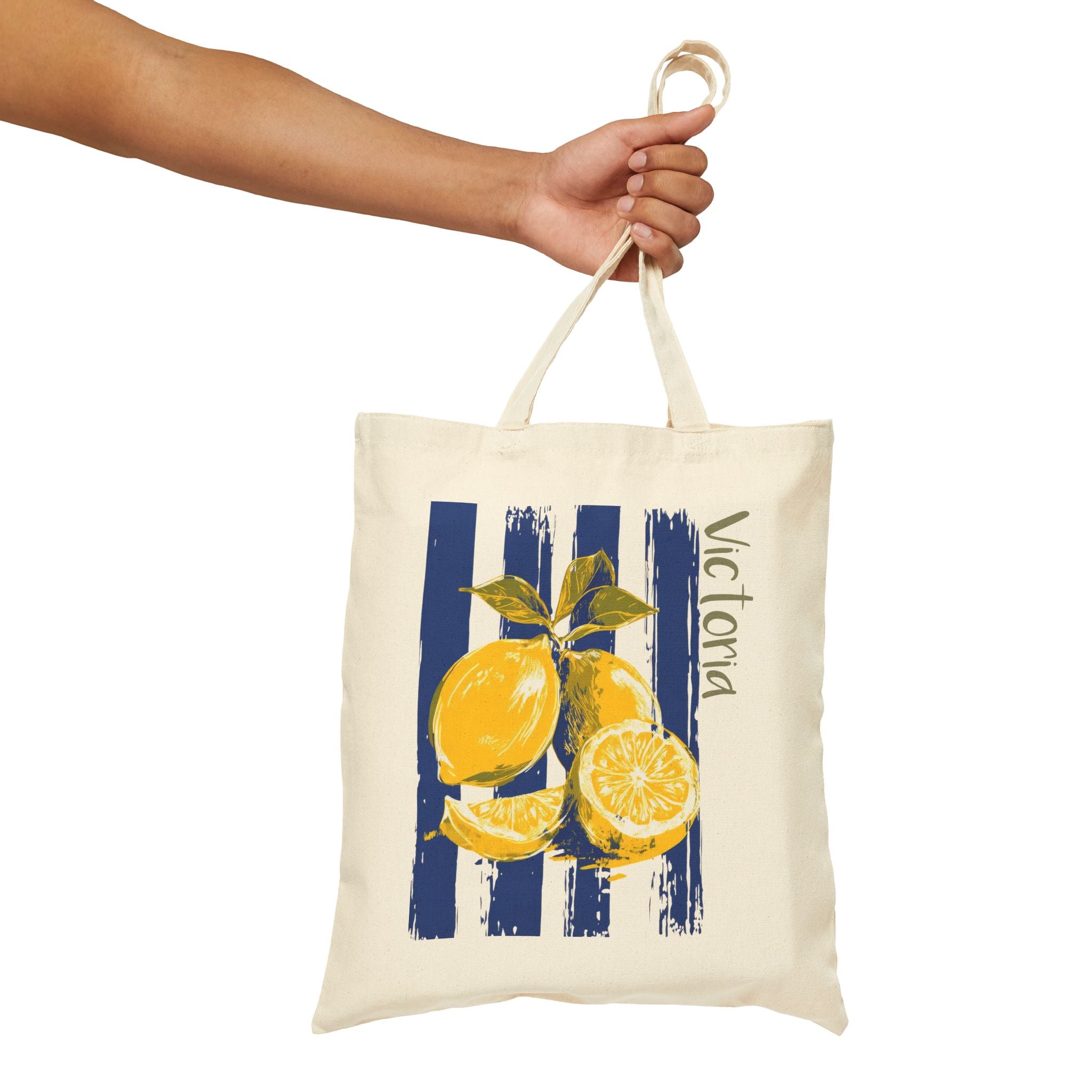Personalized Lemon Branch Tote Bag - Custom Name Canvas Tote