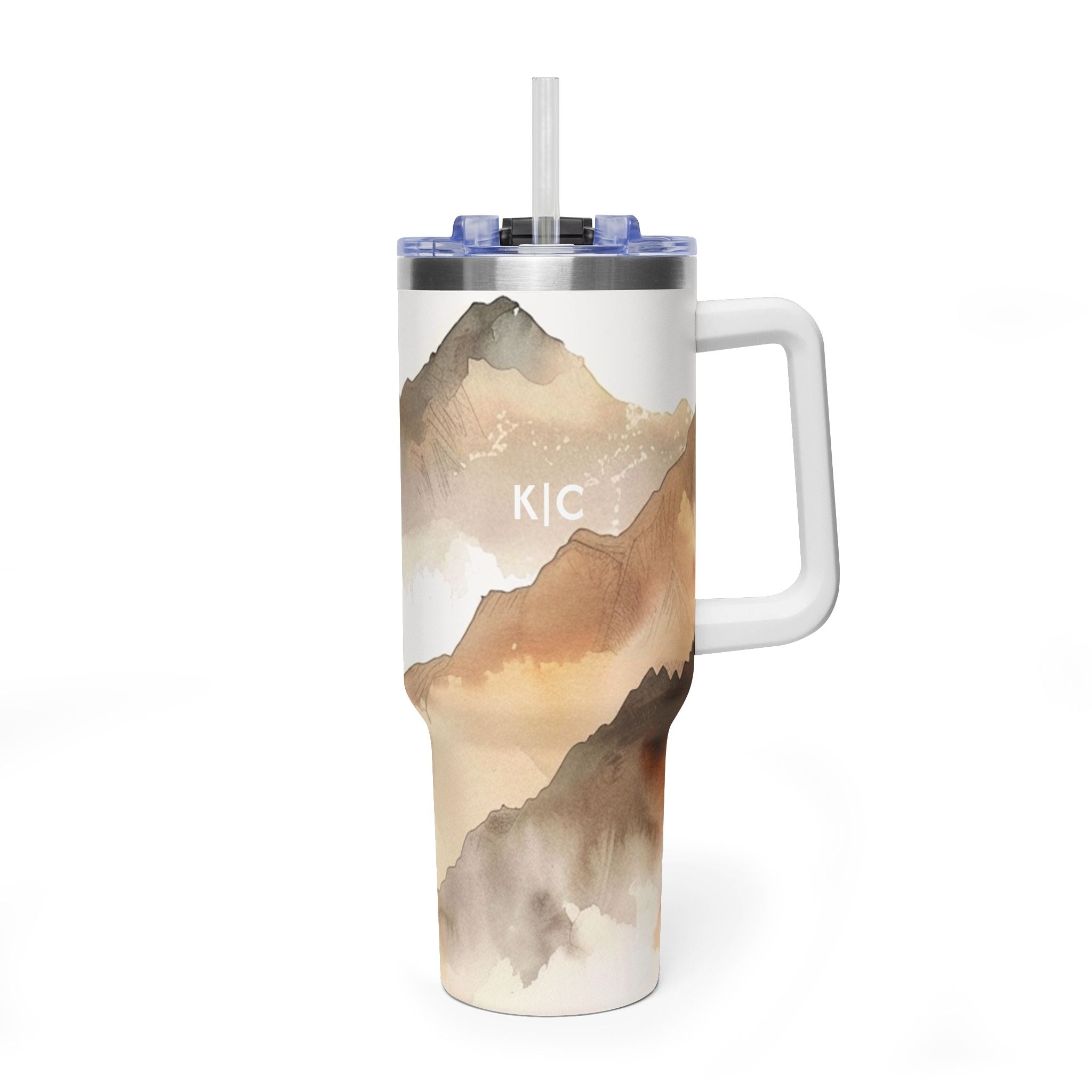 Personalized 40oz Tumbler with Handle - Neutral Abstract Custom Initials