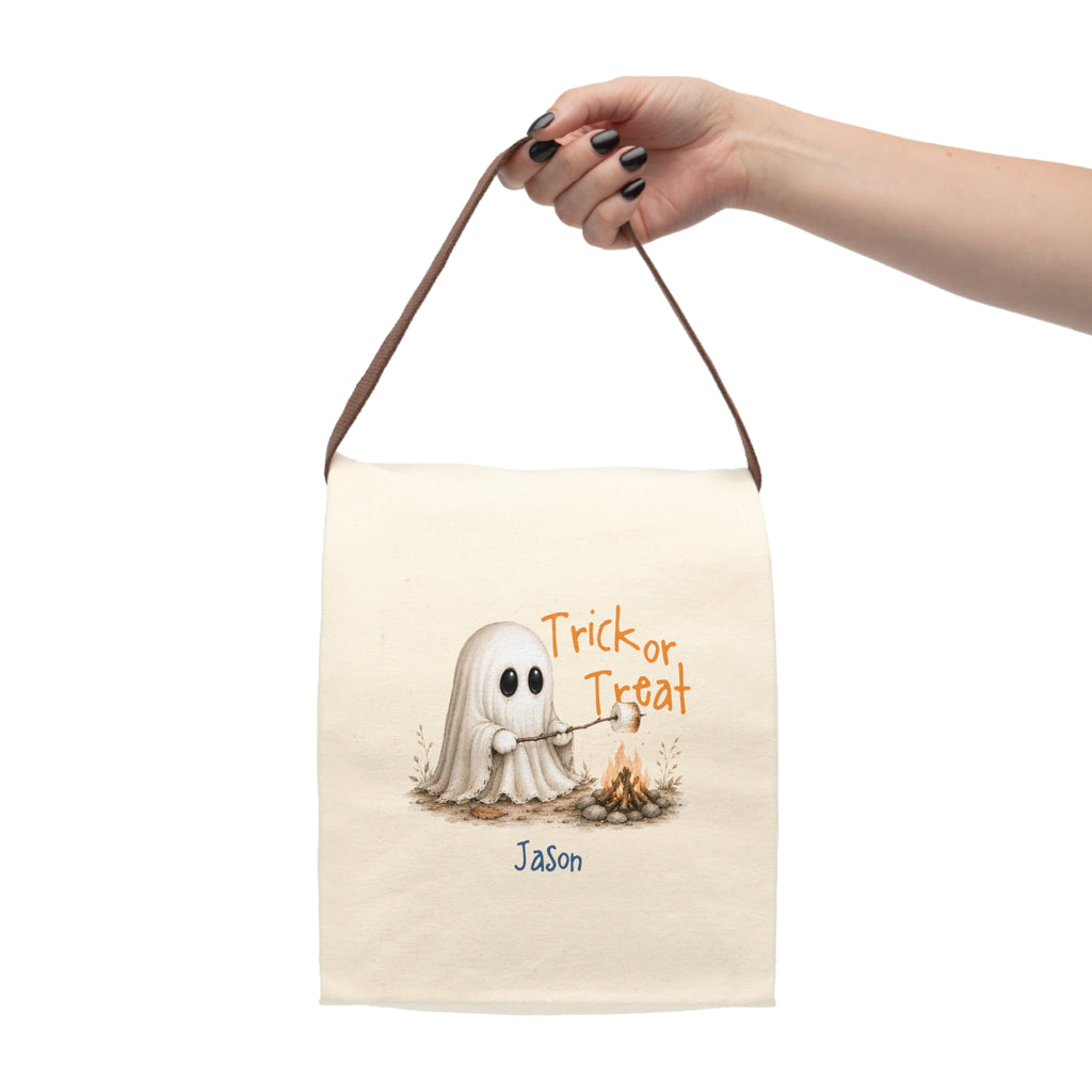 Personalized Trick or Treat Ghost Campfire Canvas Lunch Bag