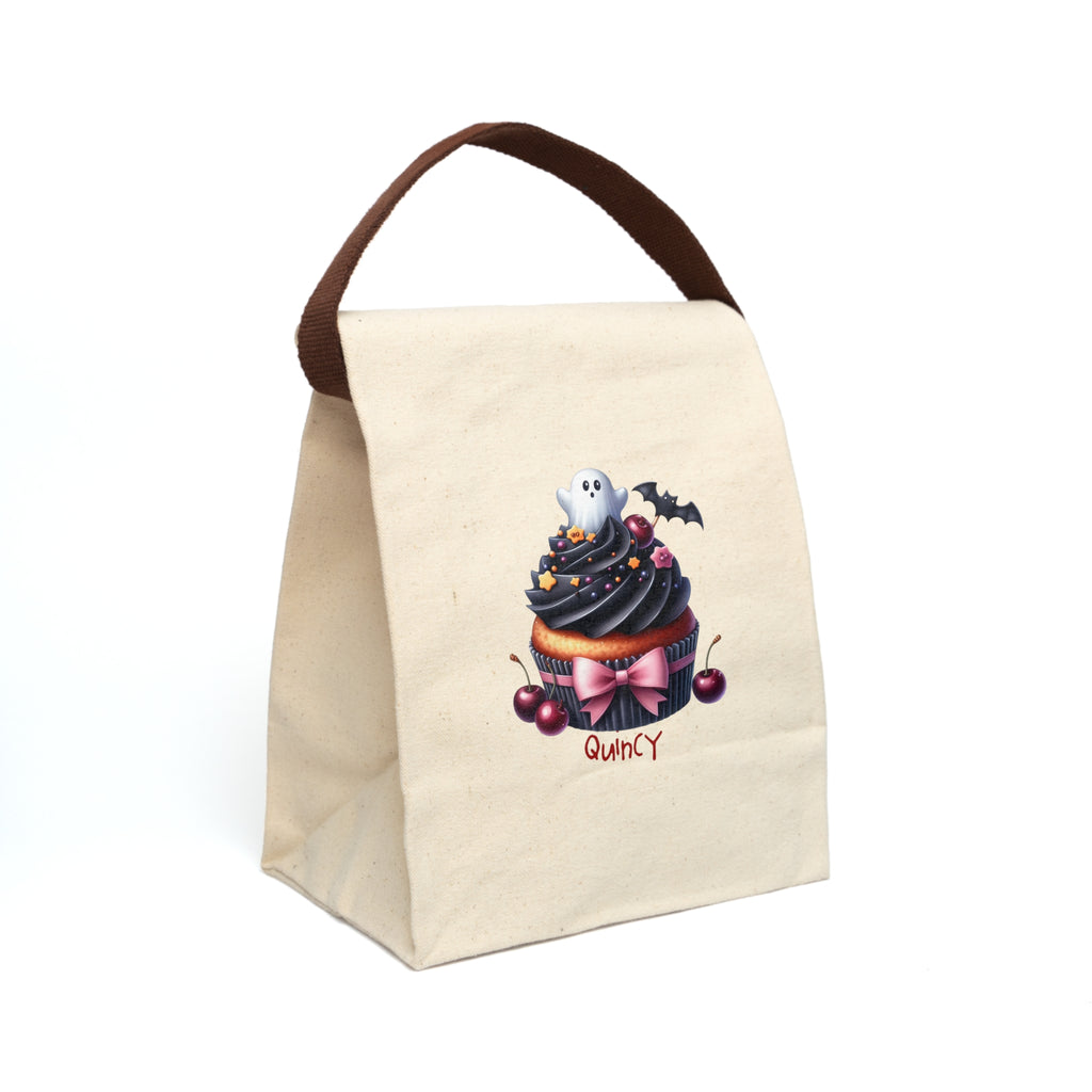 Personalized Halloween Ghost Cupcake Canvas Lunch Bag