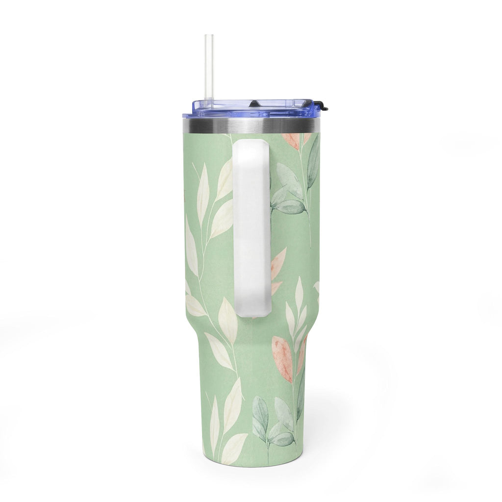 Personalized 40oz Tumbler with Handle - Sage Botanical Custom Initials