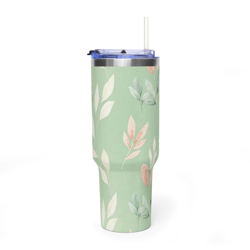 Personalized 40oz Tumbler with Handle - Sage Botanical Custom Initials