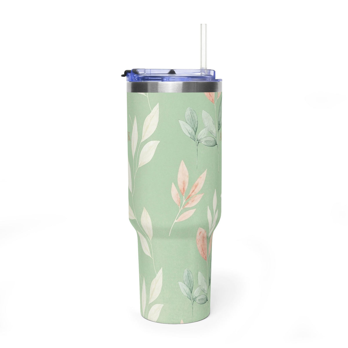 Personalized 40oz Tumbler with Handle - Sage Botanical Custom Initials