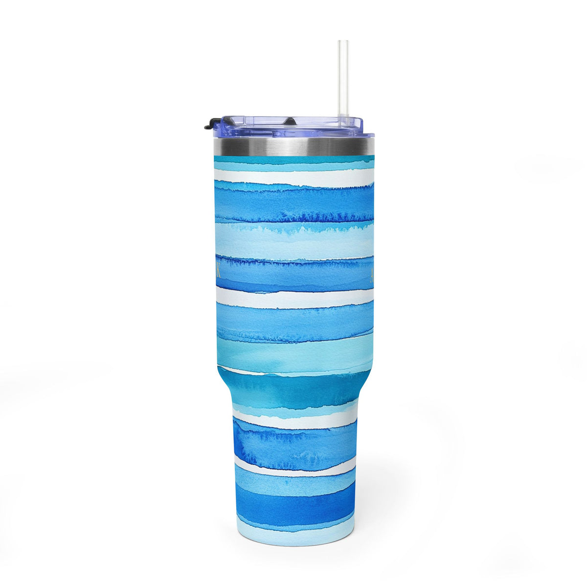 Personalized 40oz Tumbler with Handle - Blue Stripe Custom Initials